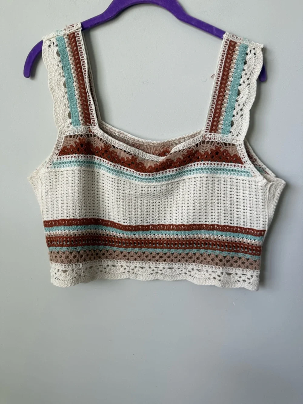 Rebellion cream Crochet boho striped Crop top size large - Picture 8 of 8